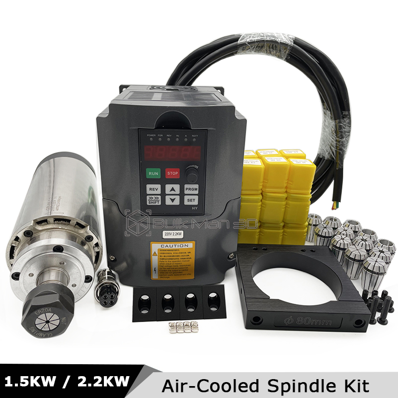 2.2KW 1.5KW طقم محرك مغزل CNC  - مراجعة Air Cooled 1.5Kw Spindle Motor Inverter 110V وسعره